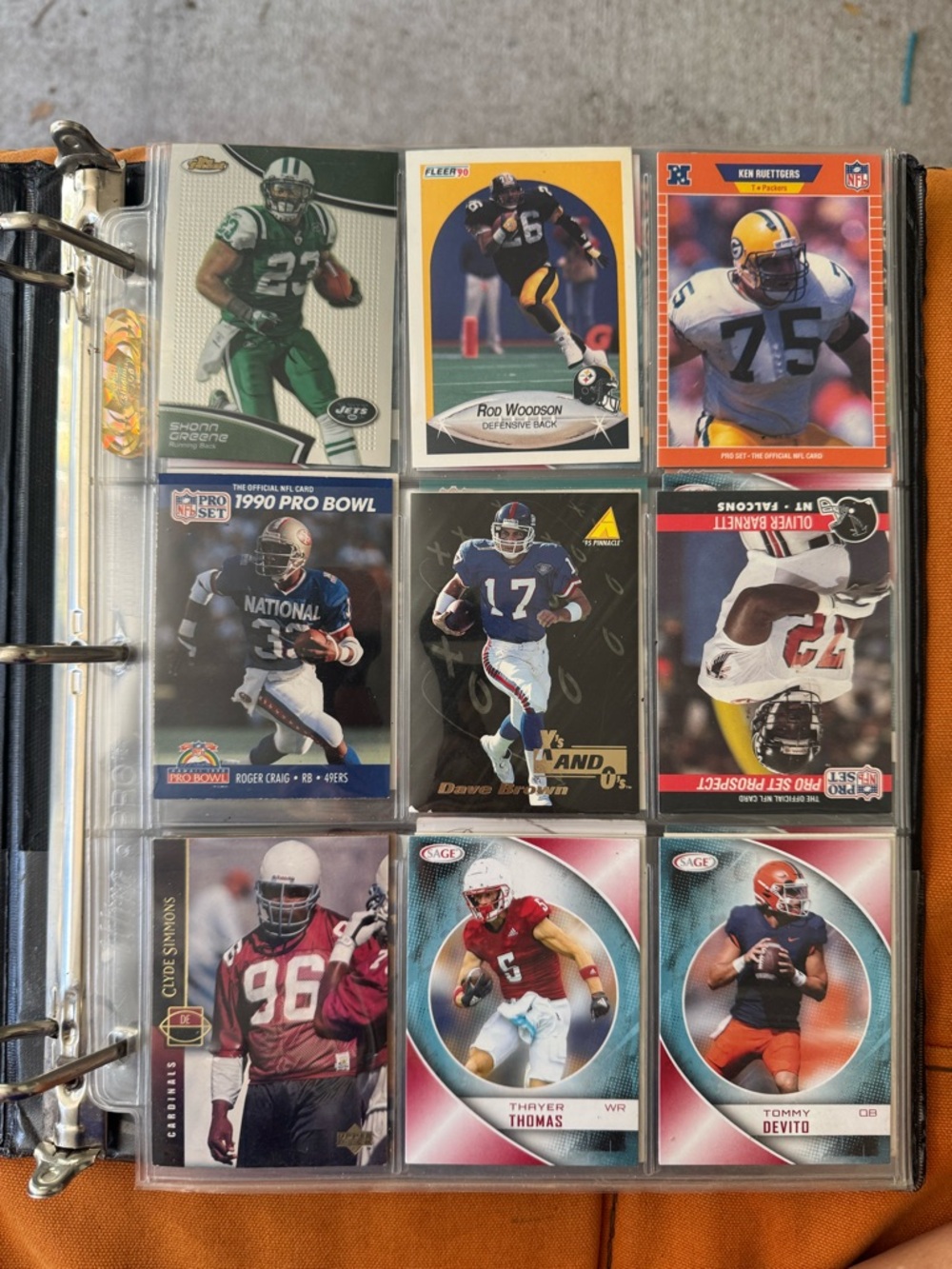 Sports Trading Card Binder Page - Football Cards Collection (Black, Orange)